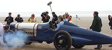 Sunbeam 350HP Blue Bird in Pendine Sands am 21. Juli 2015 anlässlich des 90. Jubiläums von Malcolm Campbells Land Speed Record