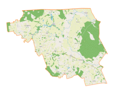 Mapa konturowa gminy Budry, u góry po lewej znajduje się punkt z opisem „Maryszki”