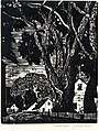 Woodcut: Trees & Houses, c. 1920