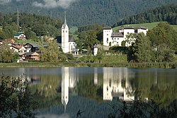 Lakeside with parish church and castle