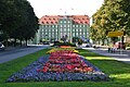 Flower beds with the City Hall of Szczecin in the background