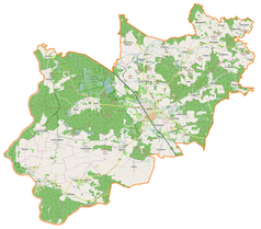 Mapa konturowa gminy Wołów, blisko centrum u góry znajduje się punkt z opisem „Pałac w Starym Wołowie”