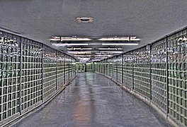 This glassblock-lined underground corridor connects Copley Place to Back Bay station