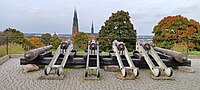 Gustav Vasa's gun battery permanently trained on Uppsala Cathedral was called the "Styrbiskop", the Bishop-Controller. It was and was intended to be an imminent threat of attack from the battlements of the immense Uppsala Castle against any opposition from the Cathedral authorities. Date c. 1527 after which church property was confiscated.