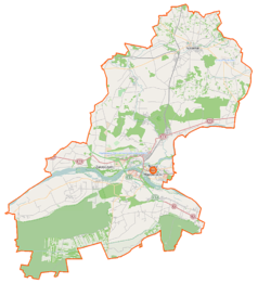 Mapa konturowa powiatu nowodworskiego, na dole po prawej znajduje się punkt z opisem „Pieńków”