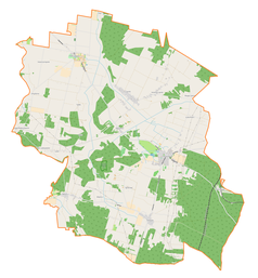 Mapa konturowa gminy Siemkowice, blisko centrum na prawo znajduje się punkt z opisem „Siemkowice”