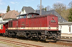 Schmalspurlok 199 861 der HSB im Bahnhof Elend