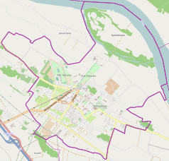 Mapa konturowa Ciechocinka, w centrum znajduje się punkt z opisem „Hotel Karola Müllera w Ciechocinku”