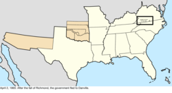 Map of the change to the Confederate States on April 2, 1865