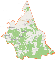 Mapa konturowa gminy Krynki, po prawej nieco na dole znajduje się punkt z opisem „Ozierany Wielkie”