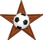 Team logo: Large bronze five-pointed mullet star in background; Soccer ball with black pentagonal and white hexagonal panels in foreground, covering central portion of star.