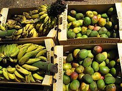 Φρεσκοκομμένα μάνγκο και μπανάνες σε σημείο πώλησης στη νήσο Μάουι.