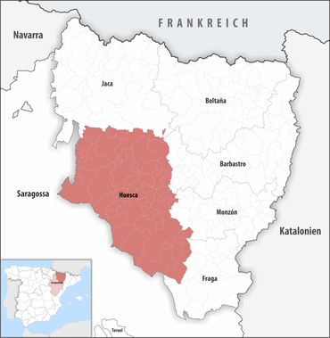Die Lage des Gerichtsbezirk Huesca in der Provinz Huesca