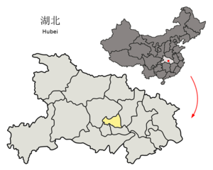 Location of Tianmen City jurisdiction in Hubei