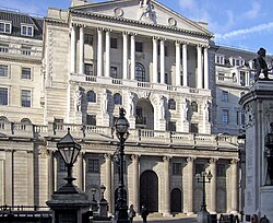 Bank of England building, located at the intersection of Moorgate with Prince's Street and Lothbury.