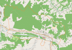 Mapa konturowa Makowa Podhalańskiego, na dole nieco na prawo znajduje się punkt z opisem „Maków Podhalański”