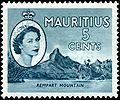 5c-Marke aus der Landschaftsserie von 1954 mit dem Porträt Königin Elisabeth II.