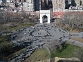 A view of Washington Square Park, as seen from New York University's Kimmel Center on Washington Square South.