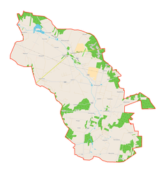 Mapa konturowa gminy Wodzierady, blisko centrum u góry znajduje się punkt z opisem „Kwiatkowice”