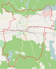 Mapa konturowa Złocieńca, w centrum znajduje się punkt z opisem „Złocieniec”