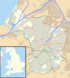 Mapa konturowa Bristolu, w centrum znajduje się punkt z opisem „Wieża Cabota”