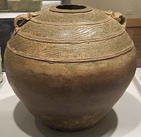 Glazed Chinese stoneware storage jar from the Han dynasty
