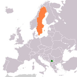 Map indicating locations of Kosova and Suedia