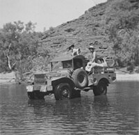 Weapon carrier crossing the Finke River on the way to Palm Valley, Easter, 1968.