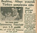 30 Ekim 1934 tarihli Haber gazetesinde Beşiktaş'ın 1934 yılı Türkiye Futbol Şampiyonluğu