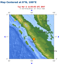 Karte der beiden Erdbeben am 6. März 2007 in Padang, Indonesien