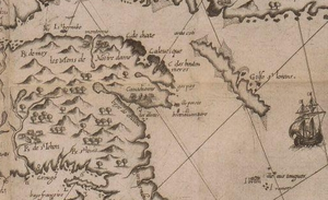 Die mittige beye de chaleu mit dem See, aber ohne Restigouche, in Carte geographique de la Novelle France von Samuel de Champlain, 1612