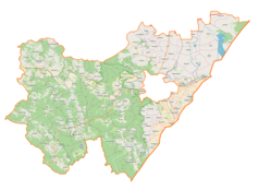 Mapa konturowa powiatu przemyskiego, na dole znajduje się punkt z opisem „Sokołów Dobromilski”