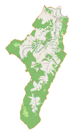 Mapa konturowa gminy Zagórz, u góry po prawej znajduje się punkt z opisem „Zakucie”