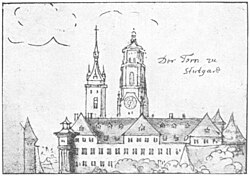Bild 1. Stiftskirche und Planieseite der Alten Kanzlei, 1663.