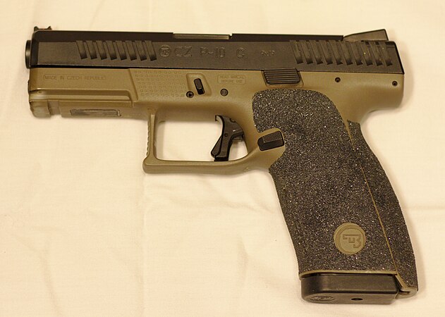 The CZ P-10C, a polymer frame, semi-automatic, striker-fired pistol