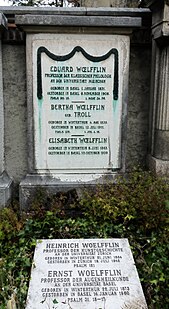 Heinrich Wölfflin (1864–1945) Kunsthistoriker. Professor der Kunstgeschichte an der Universität Zürich. Familien Grab auf dem Friedhof Wolfgottesacker, Basel