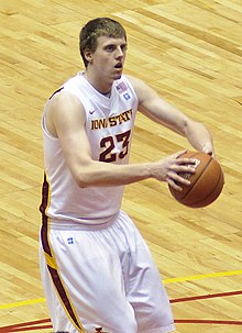 Jamie Vanderbeken is playing basketball in an Iowa State University jersey.