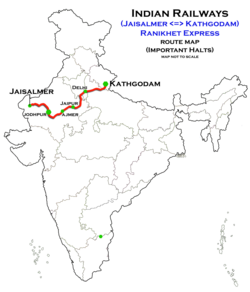 Ranikhet Express (Jaisalmer–Kathgodam) route map