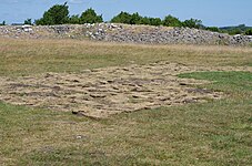 Sandby Borg toward northwest, marks of excavations seen in the middle