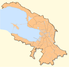 Mapa konturowa Petersburga, blisko centrum na prawo znajduje się punkt z opisem „Wojskowa Akademia Logistyki i Transportu”