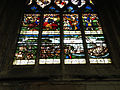 Detail, stained glass program depicting a boat being towed, south nave aisle