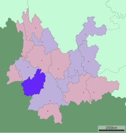 Location of Lincang City jurisdiction in Yunnan