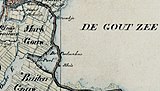 De Poel op een kaart uit de periode 1830-1850. Op de kaart zijn de molens (De Poelmolens) aangegeven. Het latere gemaal De Poel is gebouwd op de plaats van de uitwateringssluis