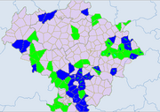 Ethnic townships in Yunnan, Sichuan, Guizhou. Light green - Yi. Blue - Miao.