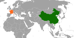 Map indicating locations of China and France