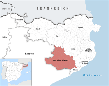 Die Lage des Gerichtsbezirk Santa Coloma de Farners in der Provinz Girona