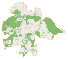 Mapa konturowa gminy Kroczyce, w centrum znajduje się punkt z opisem „Pradła”