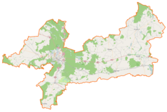 Mapa konturowa powiatu pilskiego, po lewej znajduje się punkt z opisem „Pokrzywnica”