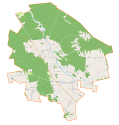 Mapa konturowa gminy Smyków, w centrum znajduje się punkt z opisem „Miedzierza”