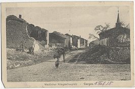 Het verwoeste Cierges-sous-Montfaucon na de eerste wereldoorlog (1918)